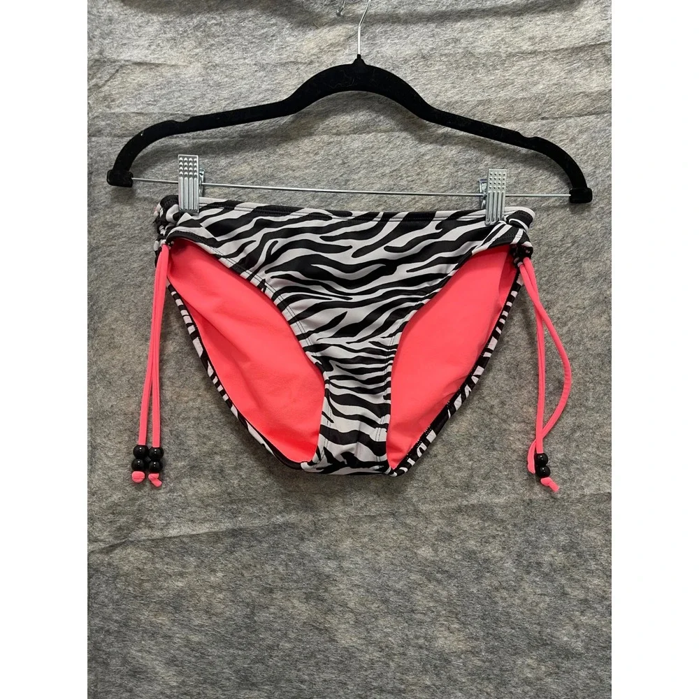 Justice Girls Zebra Print Fringe Bikini Set Neon Pink Black White Size 18